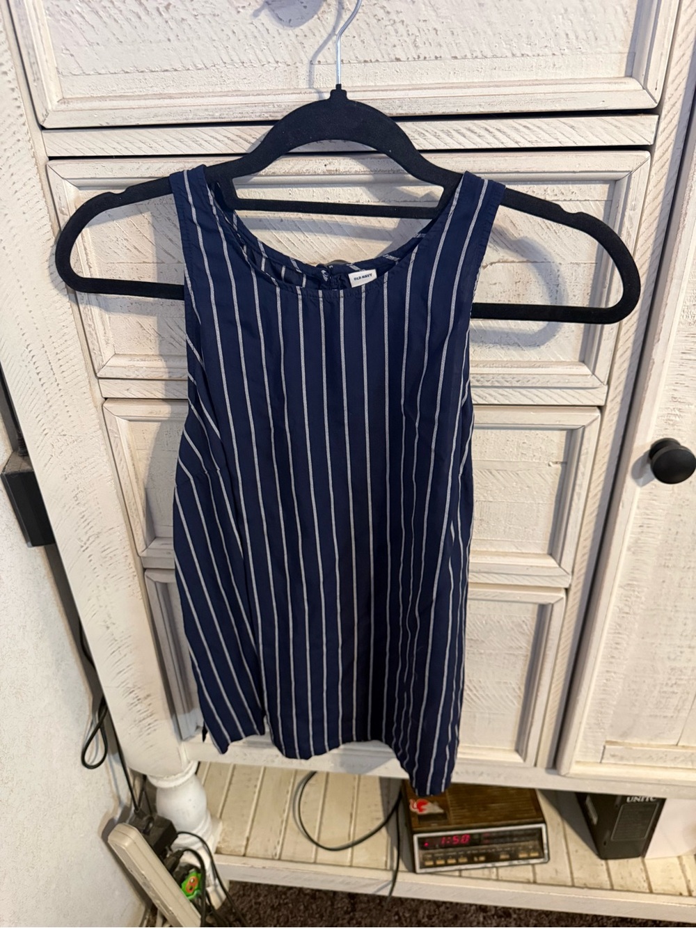 Old Navy Navy and White Vertical Stripe Tank Top